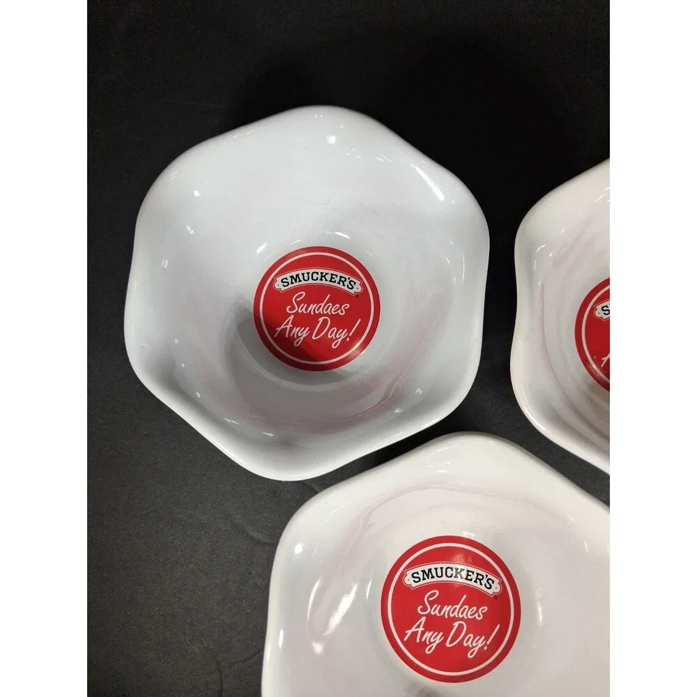 Smucker's Sundaes Any Day Ice Cream Bowls White Scalloped Set of 3 Item 31110